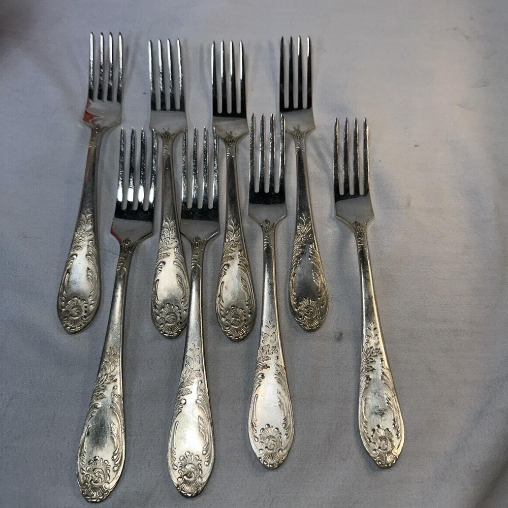Kolchugin Vintage Silver Plated Cupronickel Melchior Forks Made in USSR Set of 8